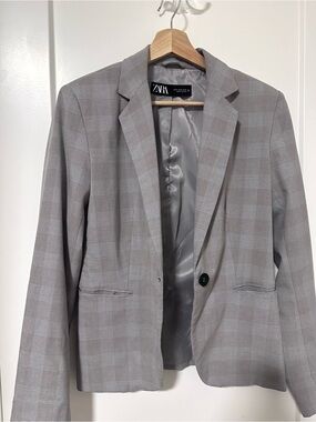 Zara Gray Glen Plaid Single-Button Blazer Size 6